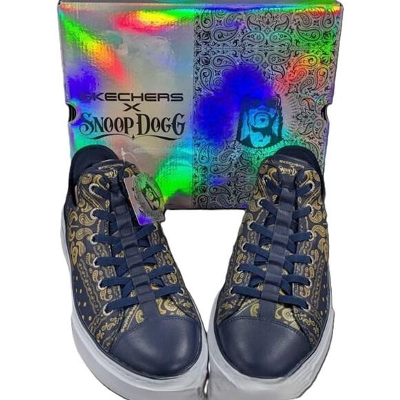 Skechers x Snoop Dogg Navy Paisley Bandana Leather Sneakers 10 - Picture 2 of 8